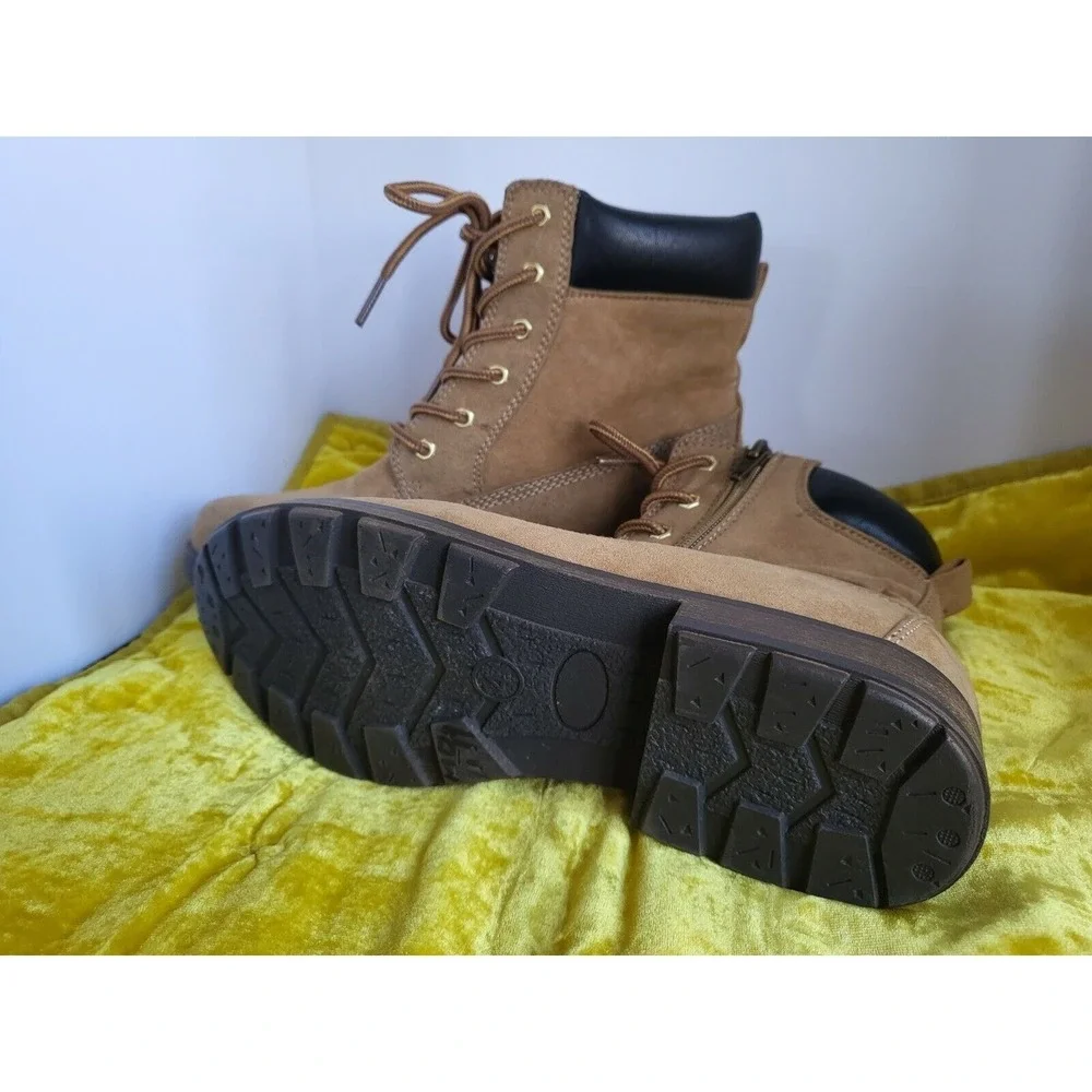Kohl's Catybee Wheat Girls Combat Boots Leopard Tongue Size‎ 4 Med Side Zip